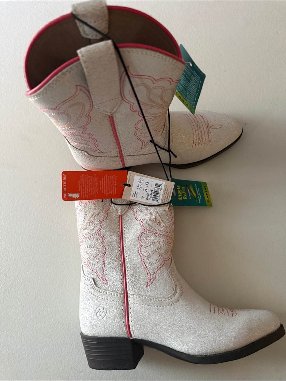 Ariat White Kids Western Boots with Pink Trim - Picture 5 of 10
